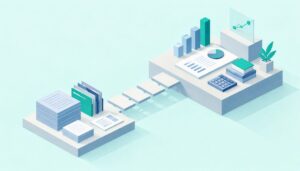 Isometric illustration contrasting records and financial oversight