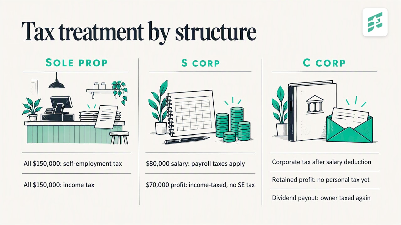 Tax treatment of $150,000 across three structures